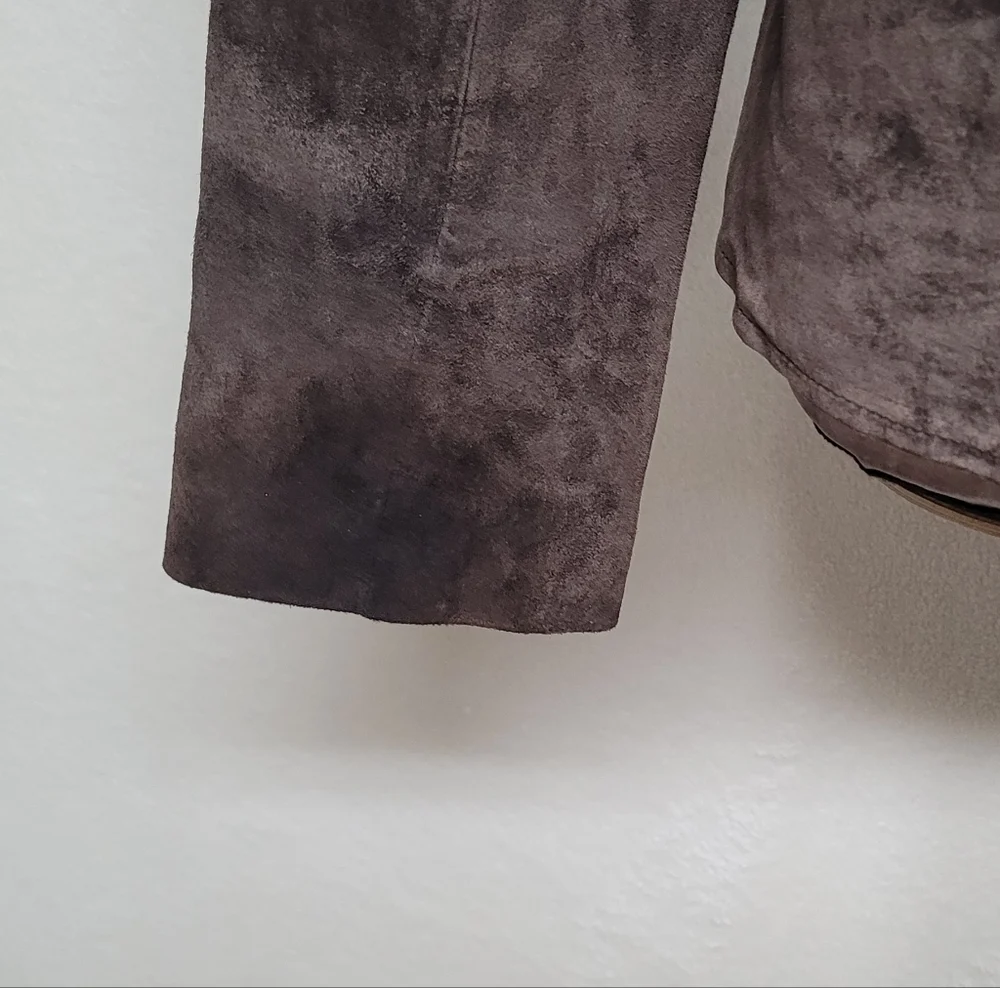 90s Vintage Warm Stone Brown Suede Leather Single Breasted Pleated Blazer Jacket